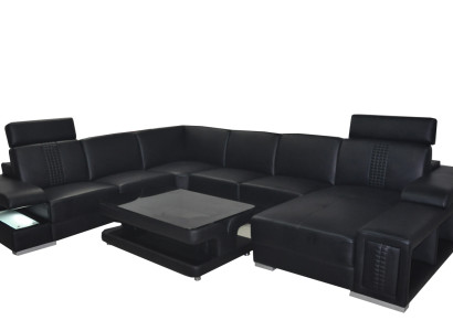 Ecksofa Design Polster Eckgarnitur Eckcouch Sofa Wohnlandschaft Couch Tisch USB