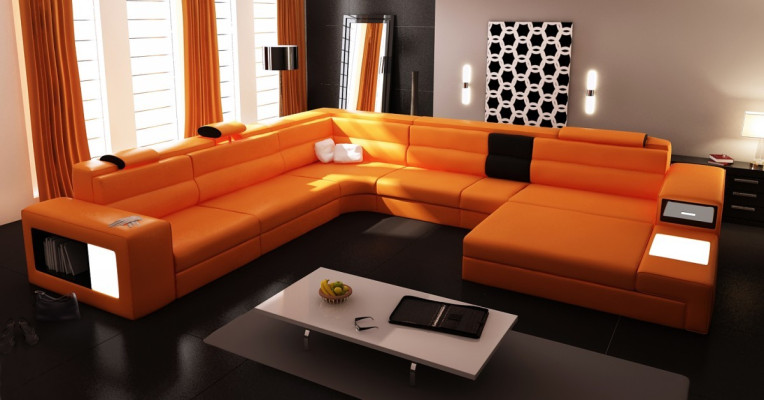 Ledersofa Couch Wohnlandschaft Ecksofa Eck Garnitur Design Modern Sofa Neu B2006