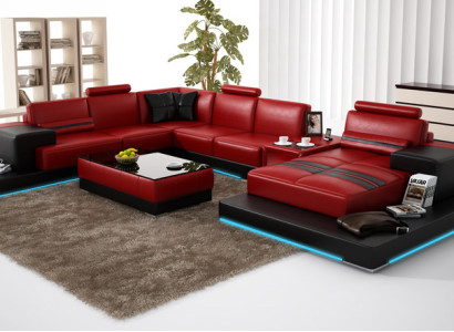 Ledersofa Couch Wohnlandschaft Ecksofa Eck Garnitur Design Modern Sofa + USB