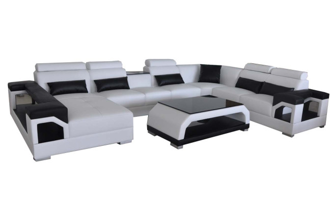 Leder Eck Couchen Sofa Moderne Sitz Couch Design Wohnlandschaft + Tisch + USB