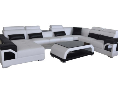 Leder Eck Couchen Sofa Moderne Sitz Couch Design Wohnlandschaft + Tisch + USB
