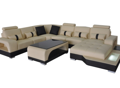 Leder Sofa Moderne Couch Design Wohnlandschaft + Tisch Eck Couchen Sitz mit USB