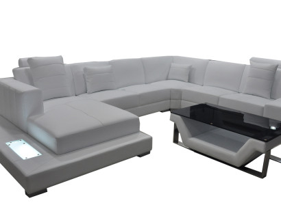 Ledersofa Ecksofa Wohnlandschaft Couch Polster Eckgarnitur Sitzecke + Tisch +USB