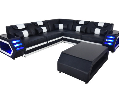 Komplett Set Garnitur Eckcouch Ecksofa Couch Polster Eckgarnitur + Tisch + USB