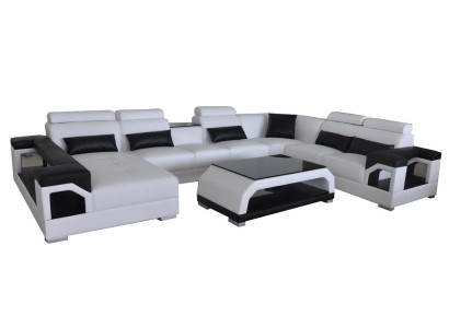 Leder Sofa Moderne Sitz Couch Polster Design Wohnlandschaft + Tisch Eck