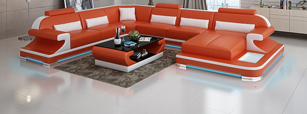 Ledersofa Couch Wohnlandschaft Ecksofa Eck Garnitur Design Modern Sofa mit USB