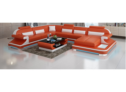 Ledersofa Couch Wohnlandschaft Ecksofa Eck Garnitur Design Modern Sofa mit USB