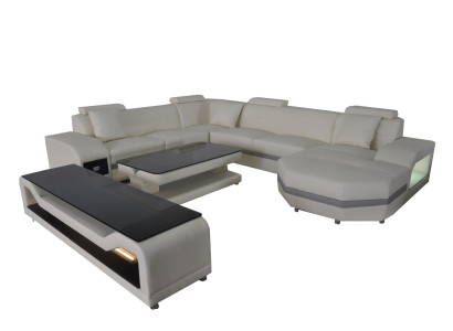 Leder Ecksofa Eckgarnitur Eckcouch Sofa Couch Wohnlandschaft Polster Tisch USB