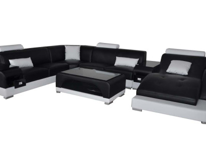 Leder Sofa mit USB Moderne Sitz Couch Polster Design Eck Couchen + Tisch + Lich