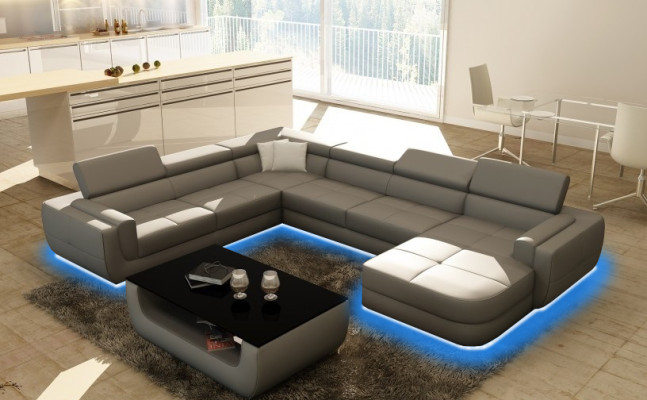 Exklusives U-Form Designersofa Luxus und Eleganz mit Echtholzrahmen