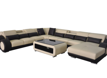 Ledersofa Wohnlandschaft Garnitur Design Modern Ecke Sofa U-Form G8035+USB