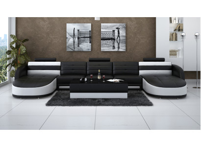 Design Leder Wohnlandschaft Eck Sofa Moderne Garnitur Couch Ecke USB Neu Schwarz