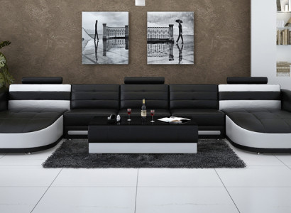 Design Leder Wohnlandschaft Eck Sofa Moderne Garnitur Couch Ecke USB Neu Schwarz