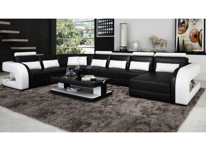 Big Wohnlandschaft Sofa mit USB Couch Polster Eck Leder Sofa Garnitur Couchen !!