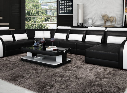 Big Wohnlandschaft Sofa mit USB Couch Polster Eck Leder Sofa Garnitur Couchen !!