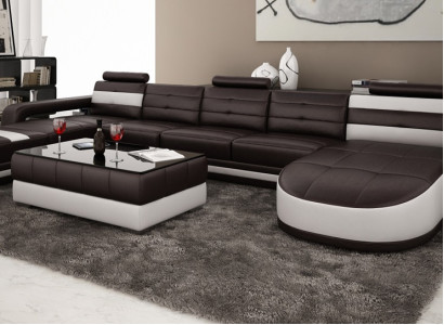 Ledersofa mit USB Ecksofa Designer Wohnlandschaft Sofa Couch Sitz U Form