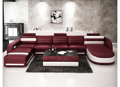 LEDERSOFA DESIGNER WOHNLANDSCHAFT SOFA U FORM mit USB COLO 3 ECKSOFA COUCH NEU