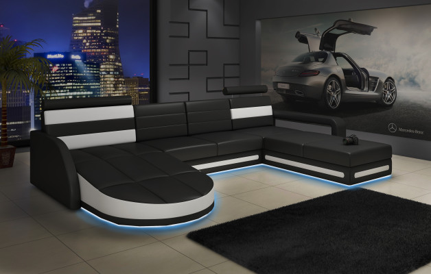 WOHNLANDSCHAFT LEDERSOFA XXL ECKSOFA + USB GARNITUR ECKCOUCH Massanfertigung