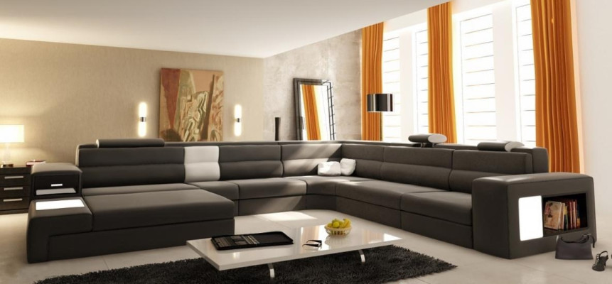 Ecksofa Polster Sofa mit USB Wohnlandschaft Sitz Eck Garnitur Leder Textil Couch