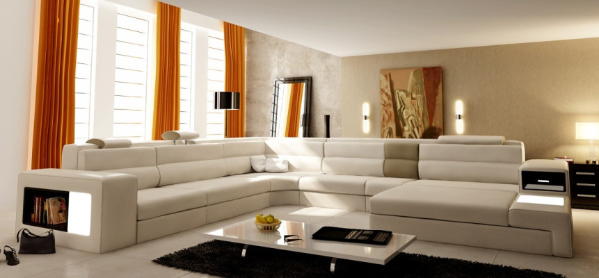 Ecksofa mit Beleuchtung & USB Anschluss Moder Leder Wohnlandschaft Sofa Polster