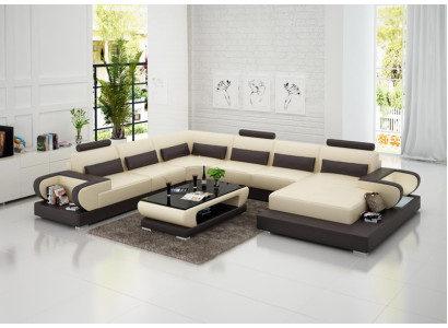 Ledersofa Couch Wohnlandschaft Ecksofa Eck Garnitur Design Modern Sofa G8003