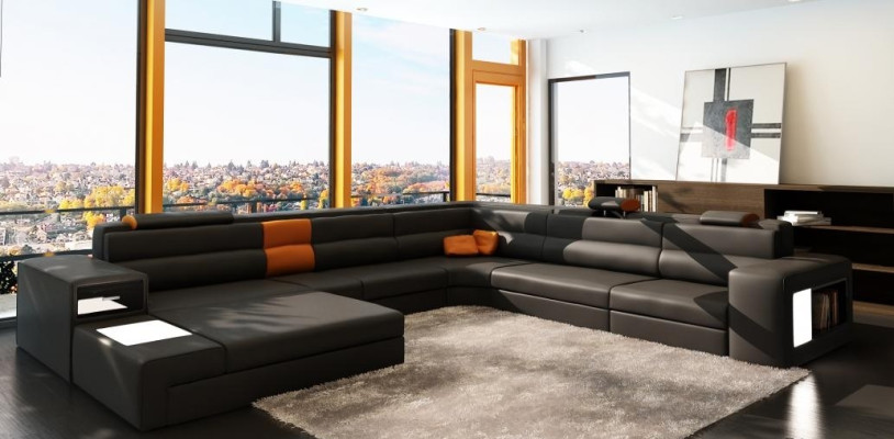 Ledersofa Couch Wohnlandschaft U-Form Garnitur Design Modern Sofa