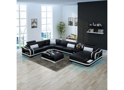 Ledersofa + USB Couch Wohnlandschaft Ecksofa Garnitur Design Modern Sofa Couchen