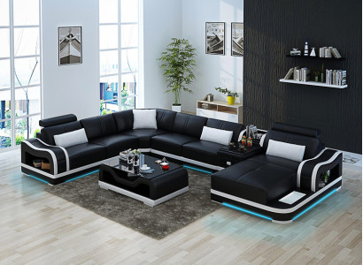 Ledersofa + USB Couch Wohnlandschaft Ecksofa Garnitur Design Modern Sofa Couchen