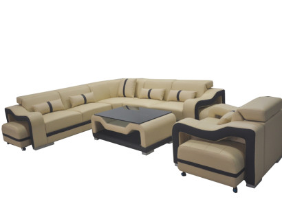 Leder Sofa Couch Polster Eck Garnitur rtv tisch sitz ecke sessel wohnlandschaft