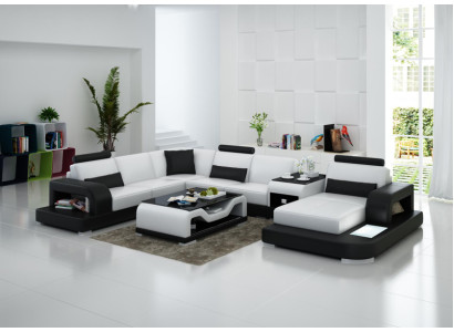 Ledersofa Couch Modern Wohnlandschaft Ecksofa Eck Dekor Design Garnitur