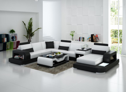 Ledersofa Couch Modern Wohnlandschaft Ecksofa Eck Dekor Design Garnitur