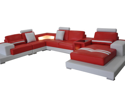 Ledersofa Couch Wohnlandschaft Garnitur Design Modern Sofa U-Form mit USB Licht