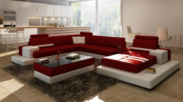 Wohnlandschaft Couch Polster Eck Garnitur Ledersofa mit USB, Ecksofa Neu 2725A