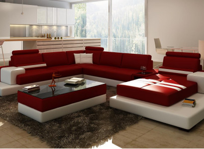 Wohnlandschaft Couch Polster Eck Garnitur Ledersofa mit USB, Ecksofa Neu 2725A