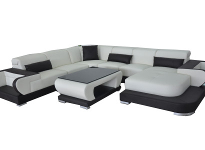 Couch Ecksofa Leder Wohnlandschaft Garnitur Design Modern Sofa UForm G8002+Tisch