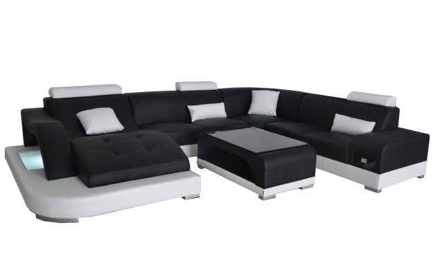 Leder Sofa mit USB Moderne Sitz Couch Polster Design Eck Wohnlandschaft Tisch