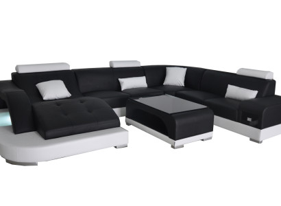 Leder Sofa Moderne Sitz Couch Polster Design Eck Wohnlandschaft + Tisch Couchen