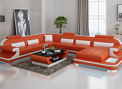 Ledersofa Couch Wohnlandschaft Ecksofa Eck Garnitur Design Modern Sofa G8021