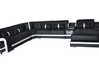 Leder Couch Polster Sitz Design Eck Garnitur Sofa Wohnlandschaft + Licht + USB