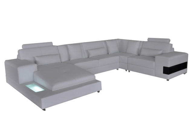 Ledersofa Couch Wohnlandschaft Eck Garnitur Design Modern Sofa U-Form mit USB