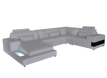 Ledersofa Couch Wohnlandschaft Eck Garnitur Design Modern Sofa U-Form mit USB