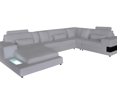 Ledersofa Couch Wohnlandschaft Eck Garnitur Design Modern Sofa U-Form mit USB