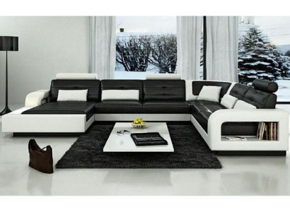 Ledersofa mit USB Ledercouch Sofa Garnitur Wohnlandschaft Eckcouch Ecksofa H2209