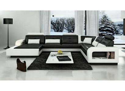 Ledersofa mit USB Ledercouch Schlafsofa Sofa Garnitur Wohnlandschaft Eckcouch