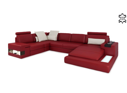 Ecksofa mit USB Sofa Couch Polster U Form Wohnlandschaft Ledersofa Designer Ecke