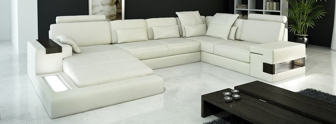 Design Ledersofa Sofa Couch Polster Wohnlandschaft XXL Big Ecksofa Ecke mit USB