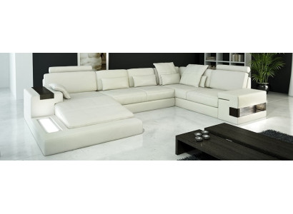 Design Ledersofa Sofa Couch Polster Wohnlandschaft XXL Big Ecksofa Ecke mit USB