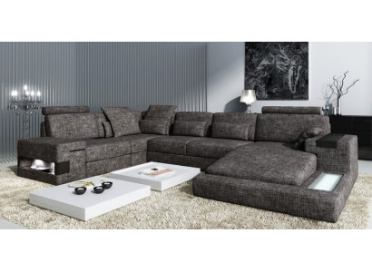 Ecksofa Ledersofa Sofa USB Polster Garnitur Form XXL Big Sofas Wohnlandschaft