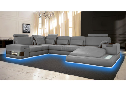 Großes Sofa Wohnlandschaft Ledersofa mit USB Design Sofa Couch Polster Ecksofa