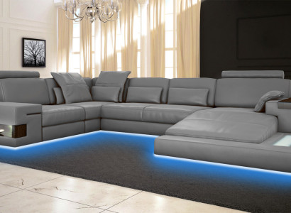 Großes Sofa Wohnlandschaft Ledersofa mit USB Design Sofa Couch Polster Ecksofa